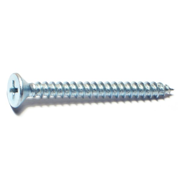 Sheet Metal Screw, #10 x 2 in, Zinc Plated Steel Flat Head Phillips Drive, 100 PK